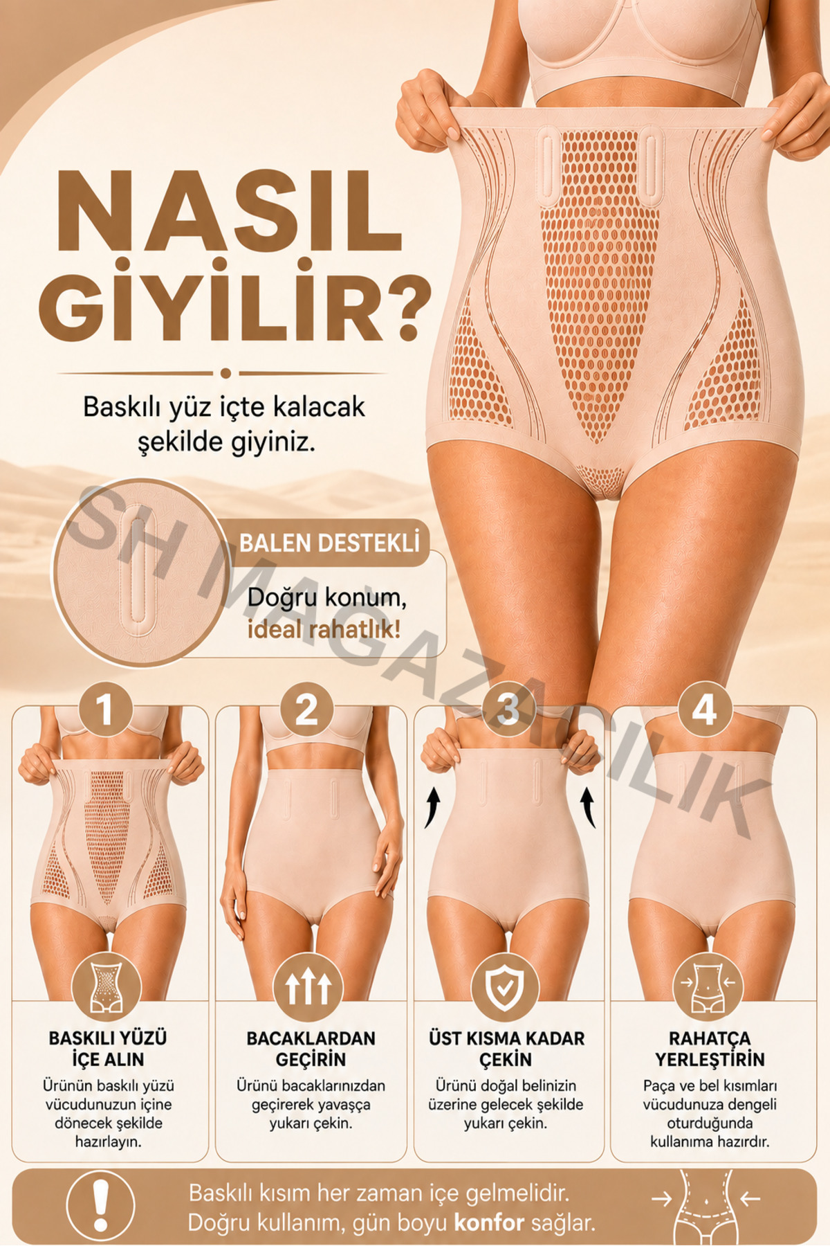 Sh Mağazacılık İnceltici Basen, Karın ,Göbek Toparlayıcı Dikilşsiz iz Yapmayan İyonizer Balenli Kaymaz Külot Korse görsel 3