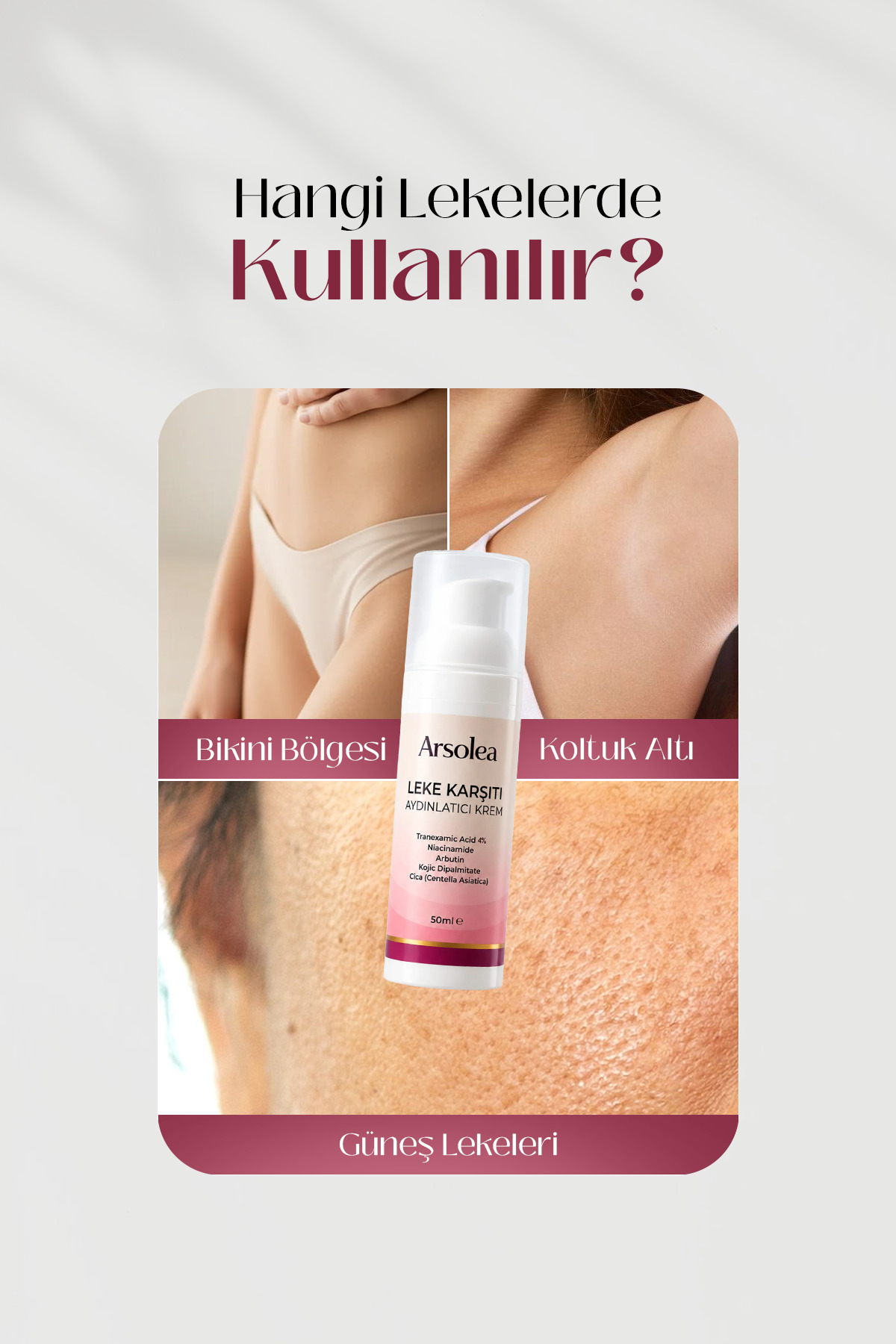 Leke Bakım Kremi %4 Tranexamic Acid Arbutin Kojic Dipalmitate 50 ml Cilt Tonu Eşitleyici Bakım — lekekrem — تصویر 2 از 7