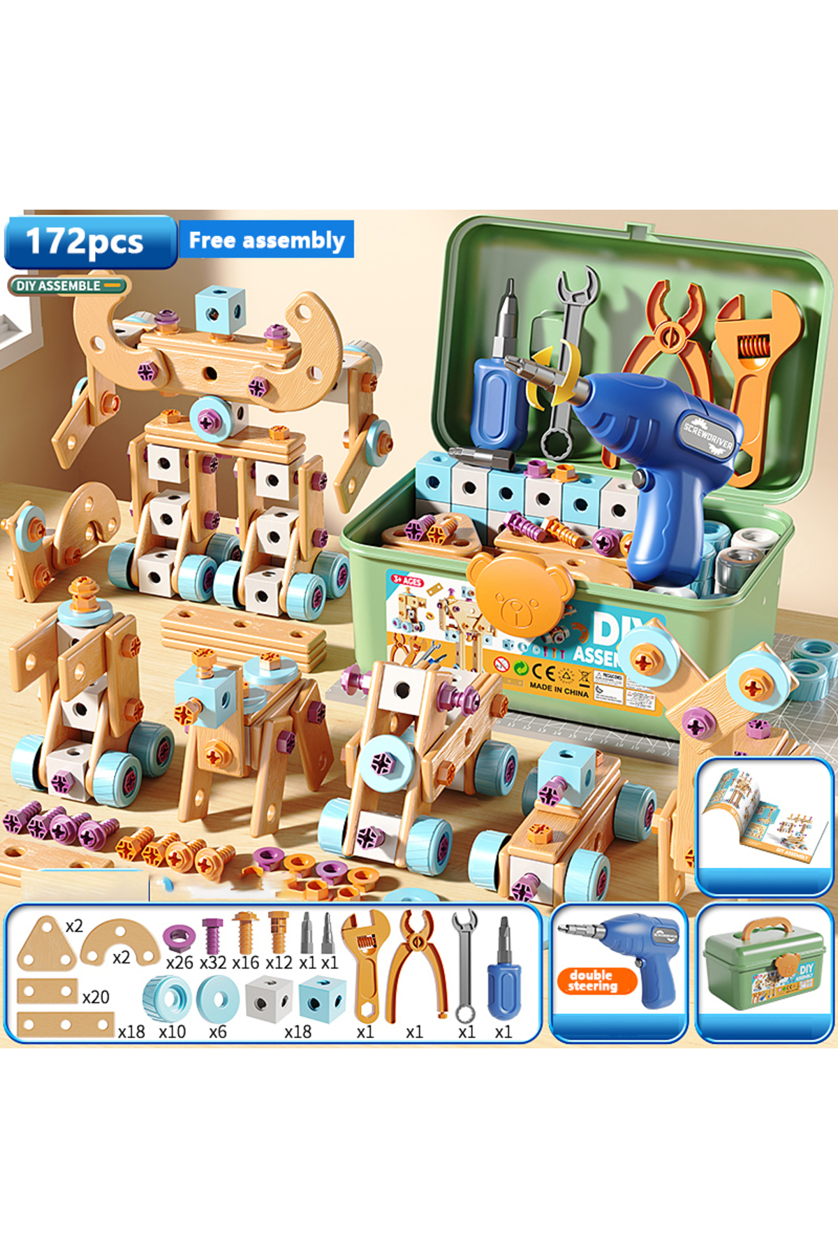 Choice 172pcs DIY Nut Hand Disassembly Assembly Puzzle Simulated Screwing Toolbox Early Educational Kids To