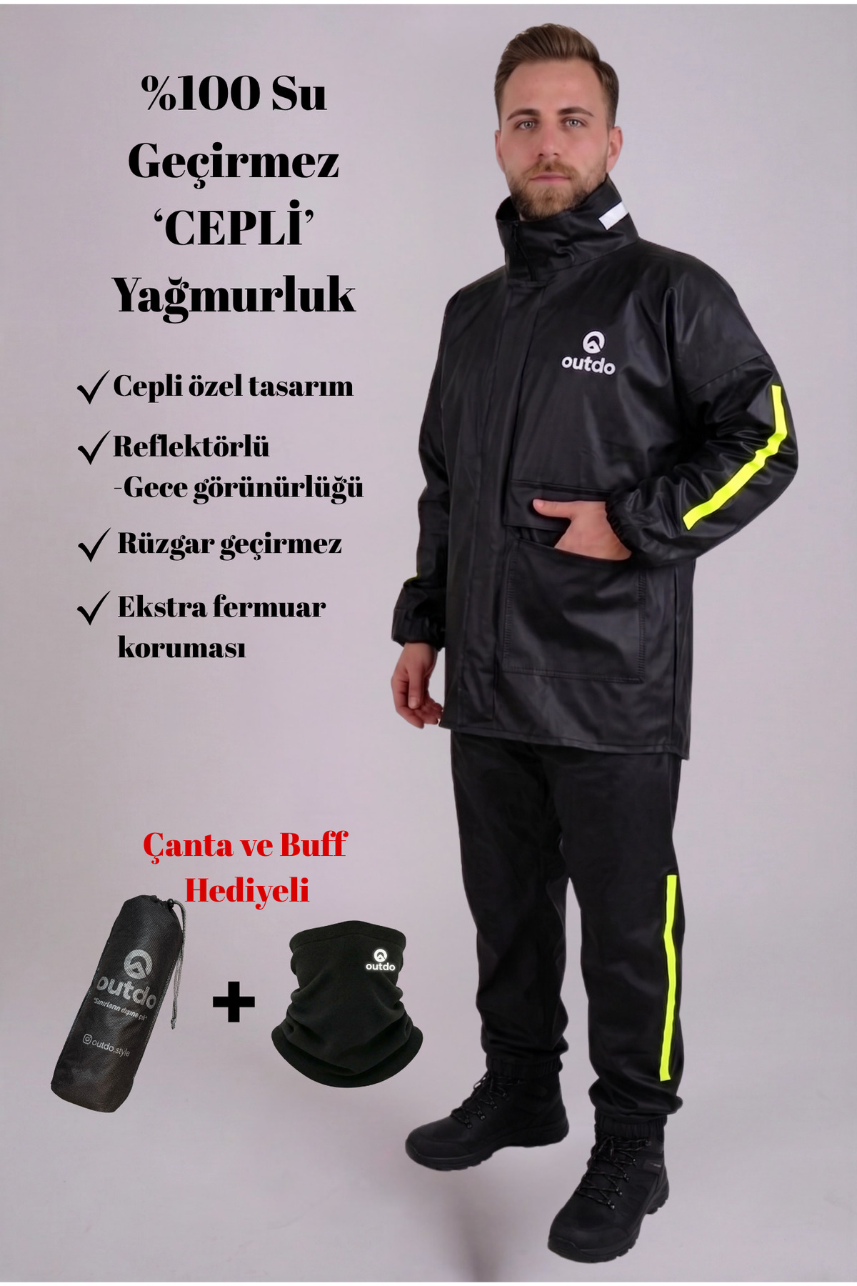 OUTDO Motorcu Yağmurluk "Cepli" Alt Üst Takım