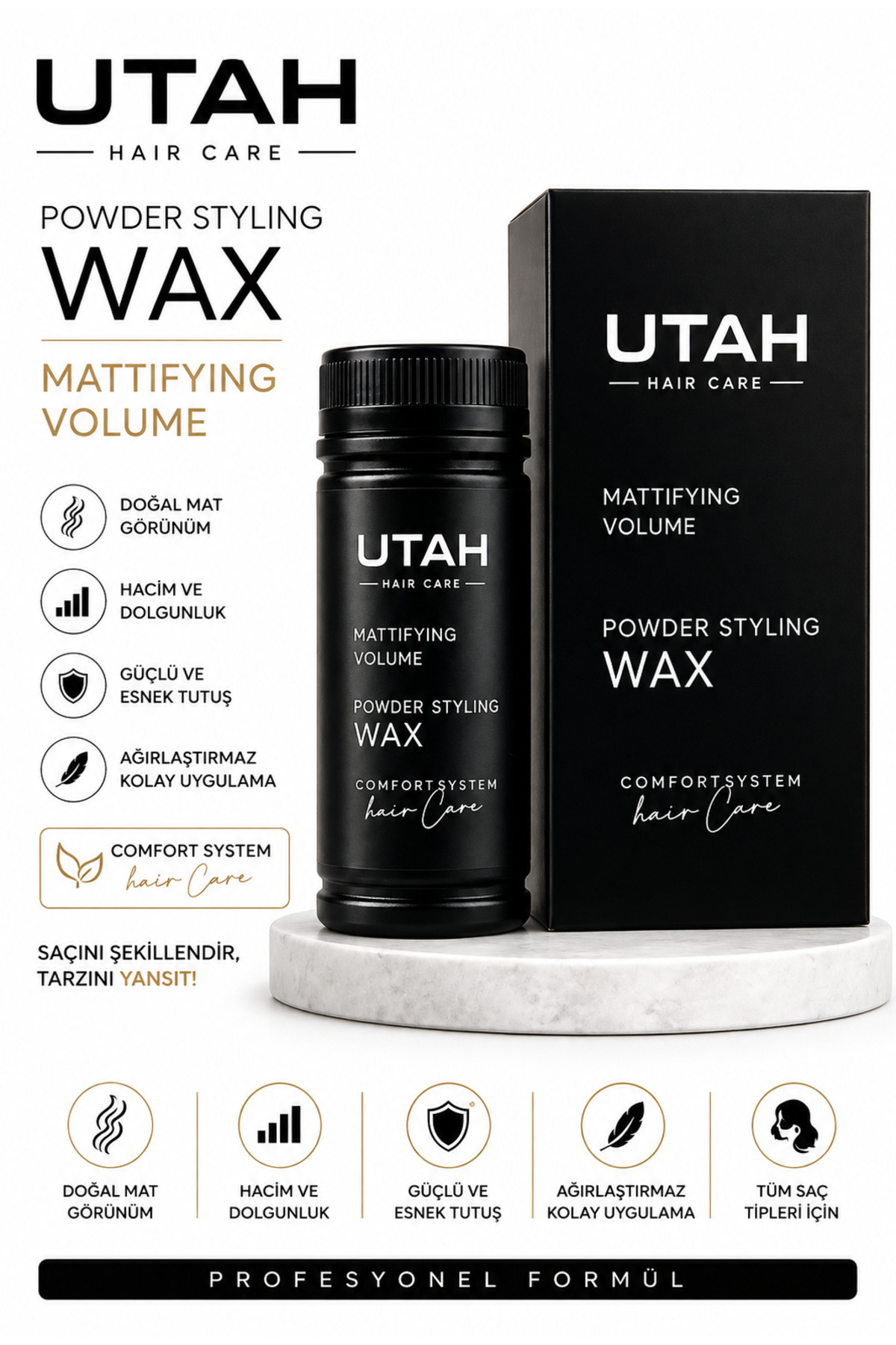 Utah Matt Volume – Yüksek Hacim Verici Toz Pudra Wax (20 gr) 👉 "Yüksek Hacim" — UTMTY