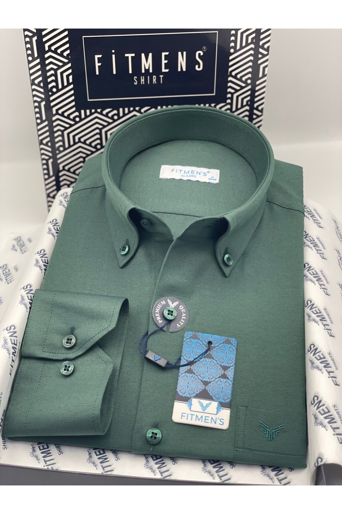 Fitmens Klasik Uzun Kol Pamuklu Yaka Düğmeli Hediye Kutulu Kolay Ütülenebilir Erkek Gömlek FS-003897 - Koyu görsel 2