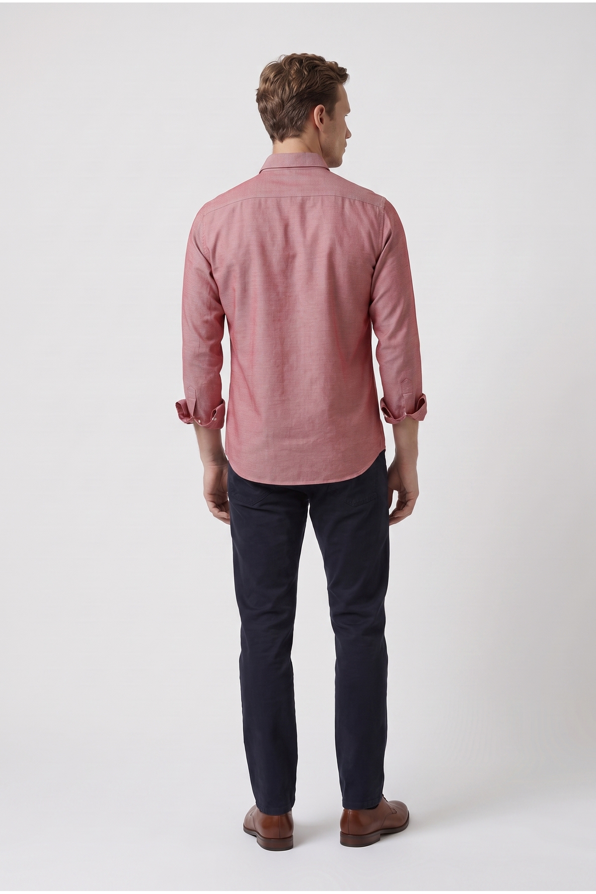 پیراهن نخی یقه دکمه‌دار بافت‌دار قرمز Ds Damat Slim Fit — قرمز 5HC02ORT07265 — تصویر 3 از 5