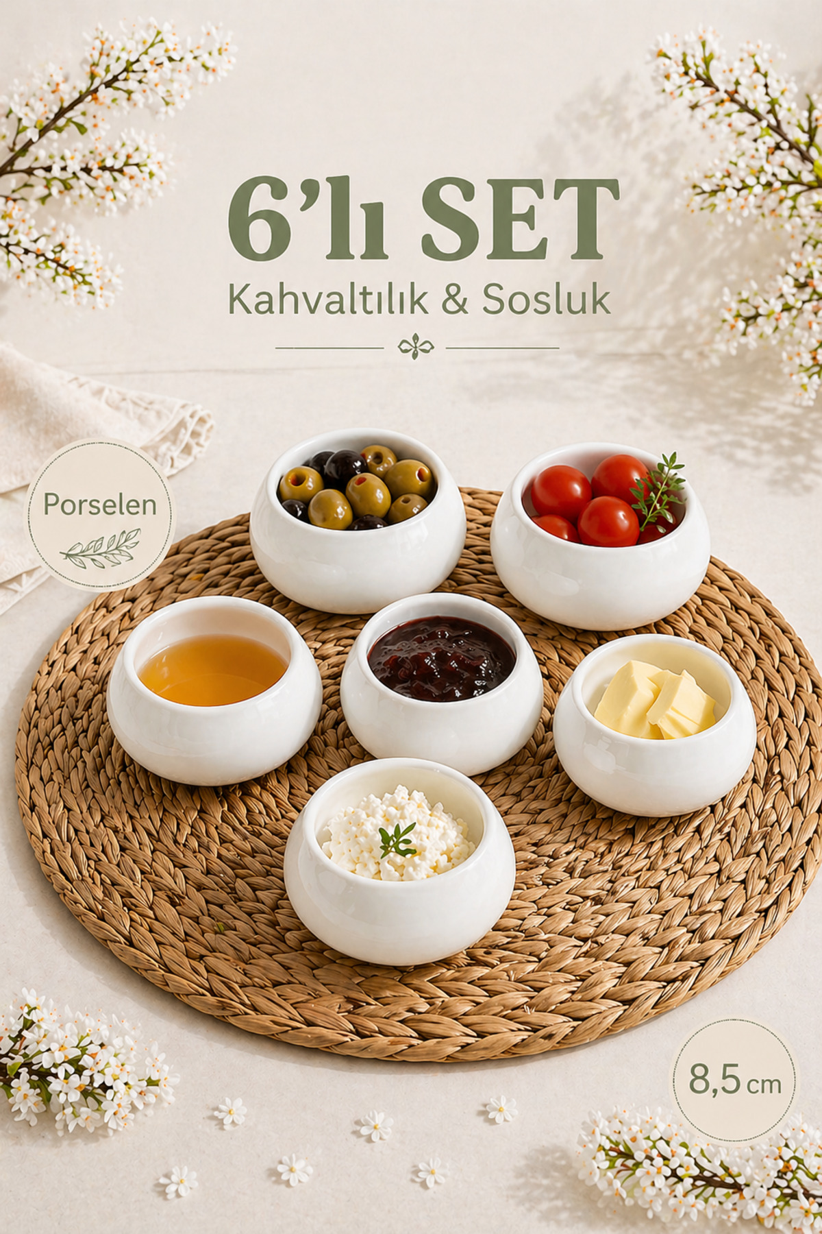 Porcelain 6-Piece Breakfast Bowl Set 8.5 cm Sauce Snack Bowl
