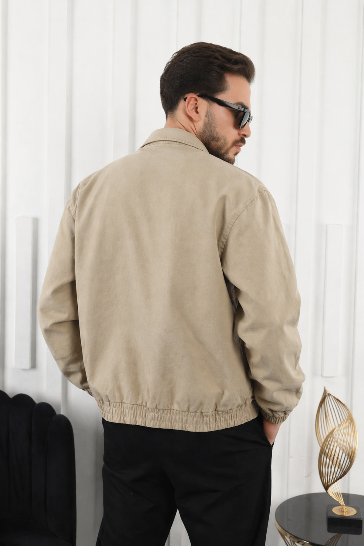 comstar Erkek Mevsimlik Premium Krem Oversize Bomber Ceket görsel 5