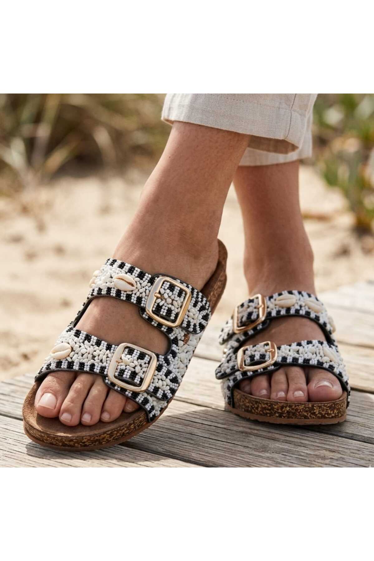 靴 BIBIY. GEM SANDALS Koray Shoes Deniz Kabuklu Deniz Taşlı Günlük Plaj Havuz Bahçe
