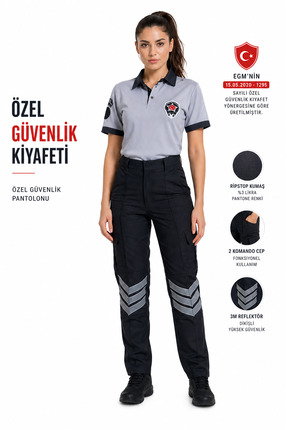UMAY ÜNİFORMA Kadın Özel Güvenlik Pantolonu %3 Likralı Ripstop Kumaş Reflektö...