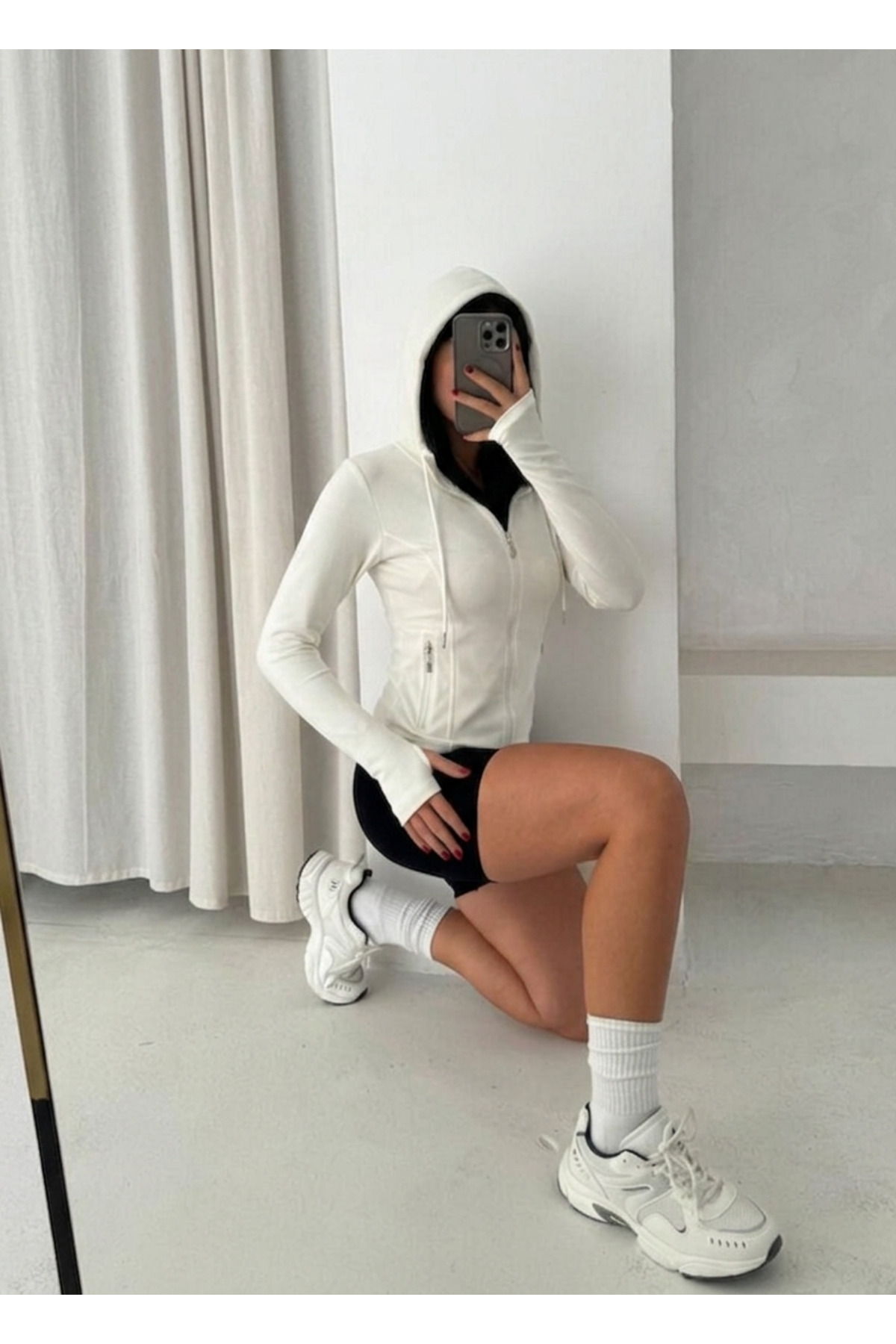 MAİMODA Kadın Kapüşonlu Modal Aktif Ceket Parmak Geçirmeli / Women’s Hooded Modal Active Jacket with Thumb Holes görsel 3