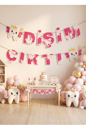 TAFPE ART STUDİO KIZ BEBEK DİŞİM ÇIKTI YAZILI PEMBE DIŞ BUĞDAYI PARTİSİ