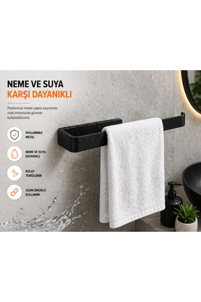 DM METAL Siyah Metal Havluluk – Duvara Monte Havlu Askılığı – Modern Banyo Ha...