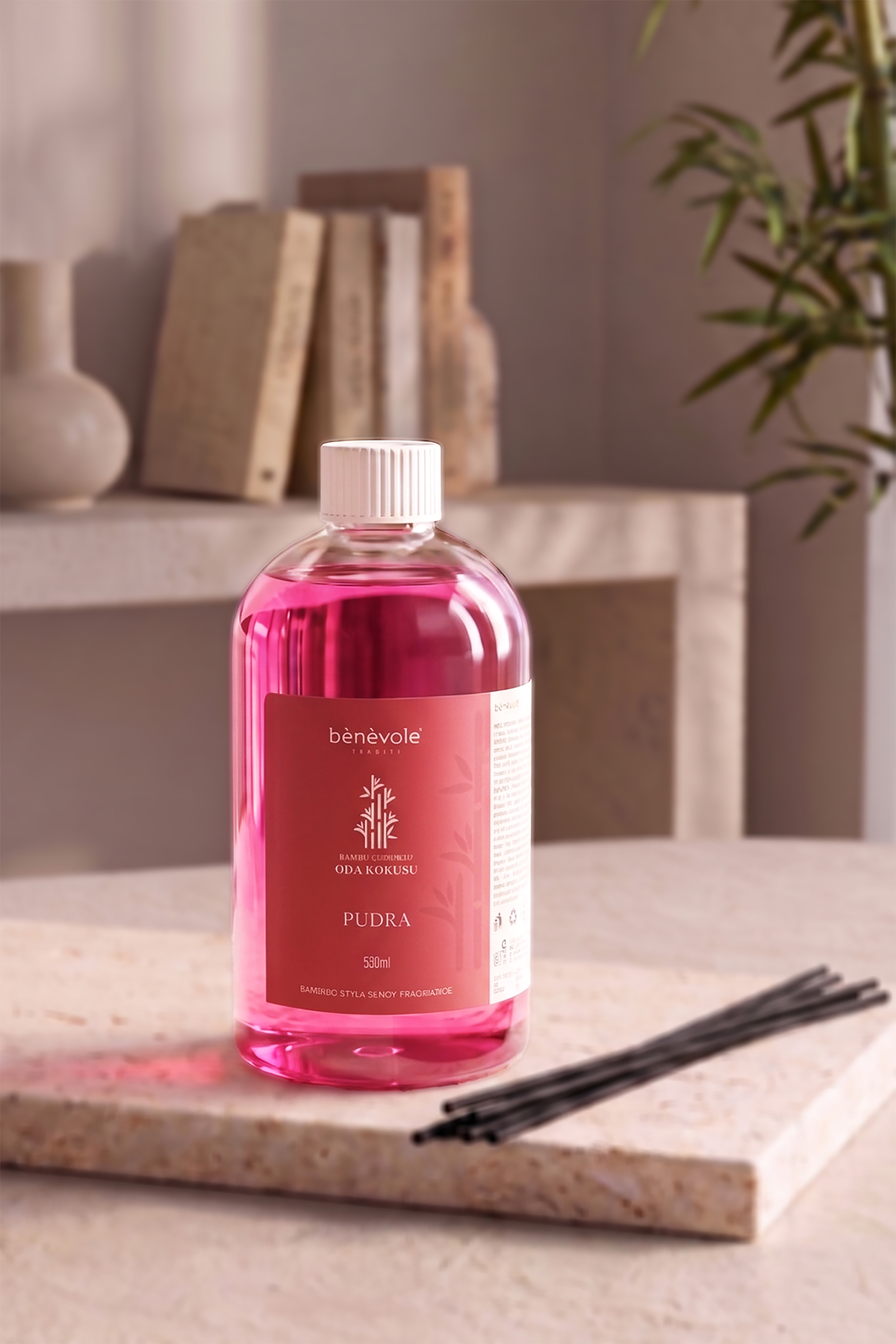 Room Fragrance Replacement Bottle with Powder Sticks | Renewal Kit | Ambient Fragrance | 10 Bamboo Sticks Gift | 500 ml