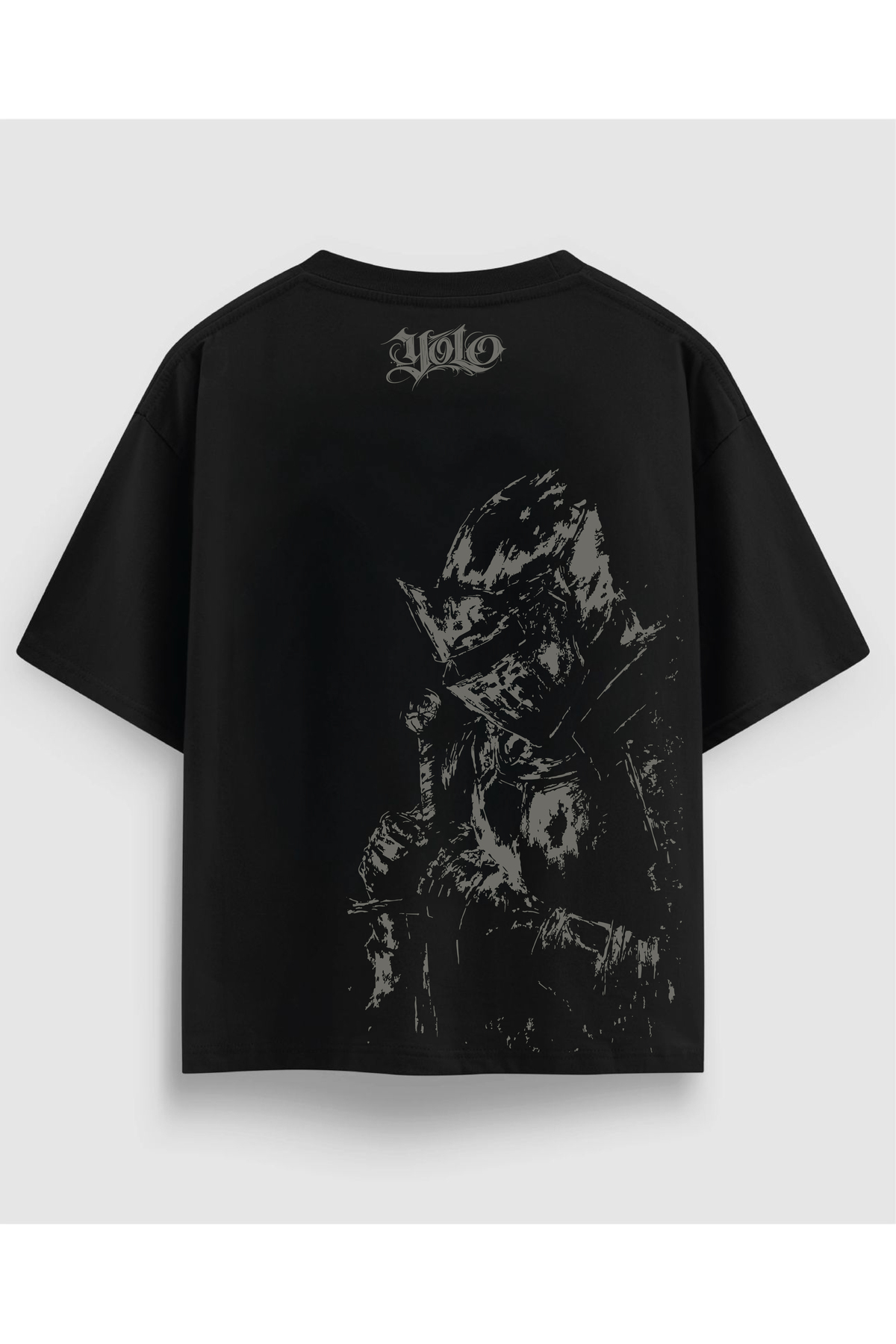YOLO STREET Oversize Unisex Siyah Tişört, Yolo Yazılı Ortaçağ Şövalye Baskı, %100 Pamuk Streetwear Tasarım