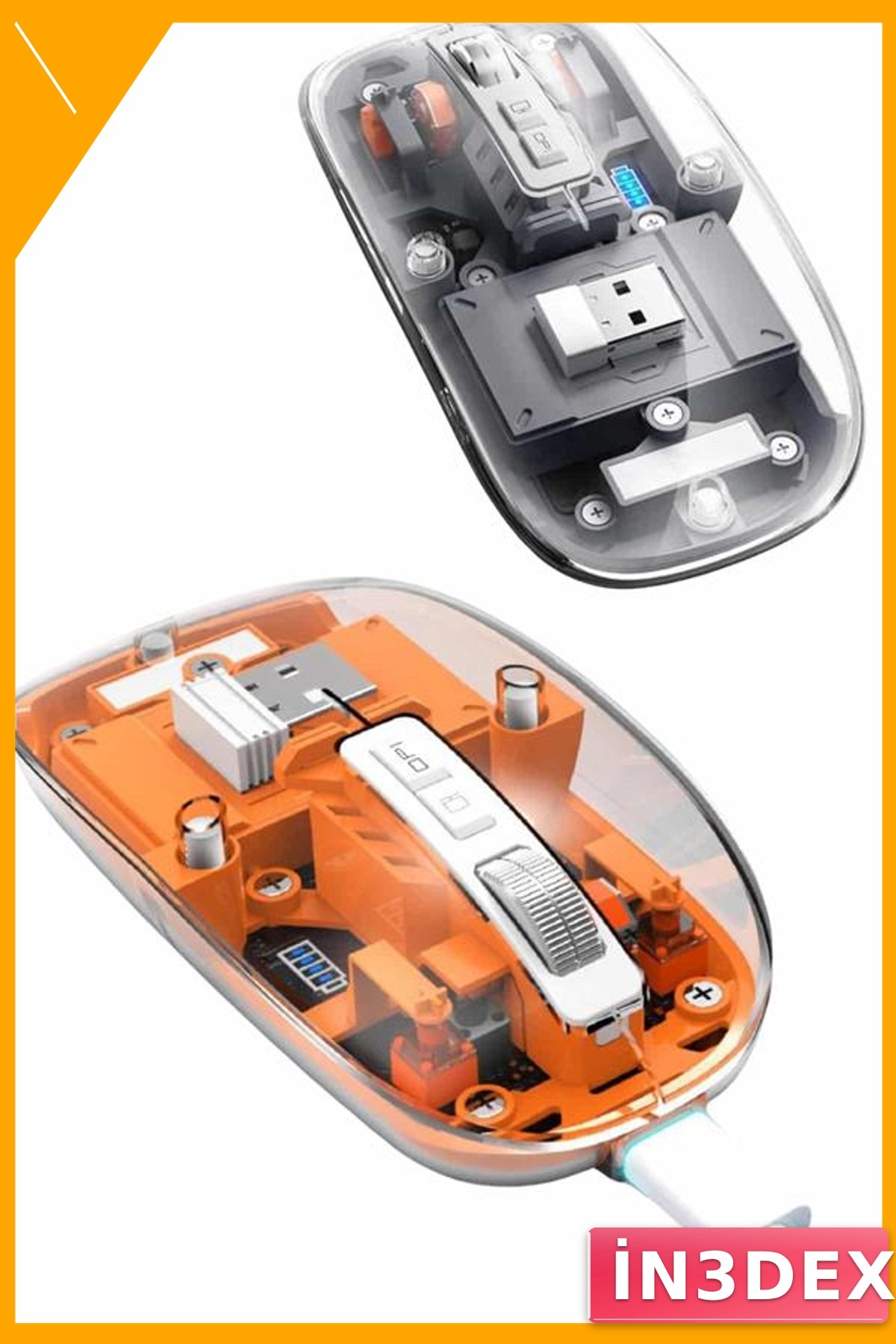 Kablosuz Bluetooth Şarjlı Sessiz Mouse 5 Tuşlu Şeffaf