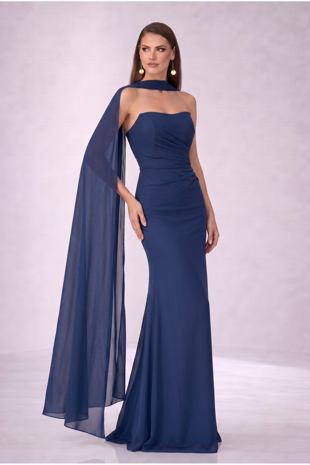 Barbara Navy Blue Chiffon Dress