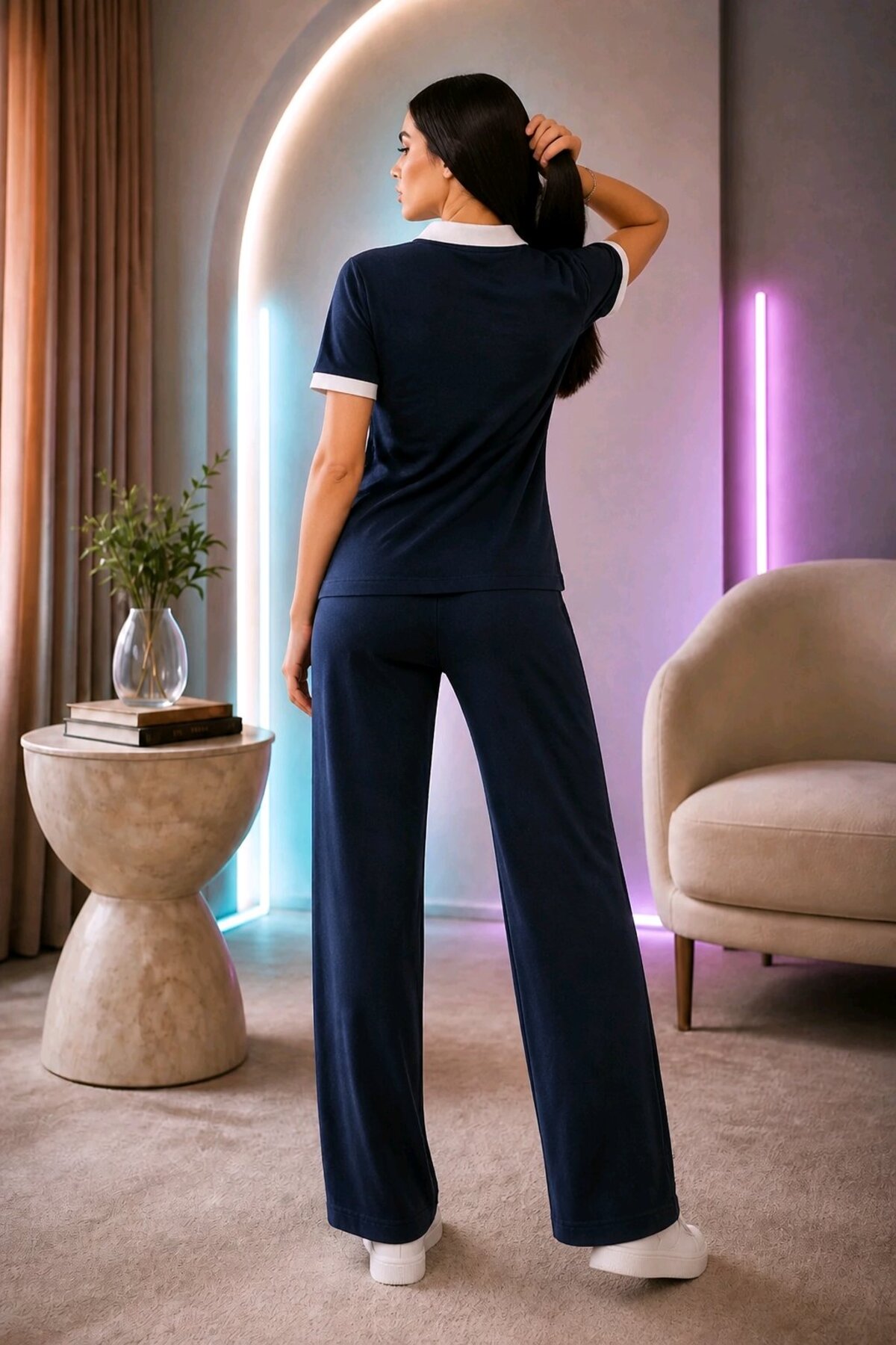 NWC Christian Lacivert İkili Takım Palazzo Compact Fabric Modal