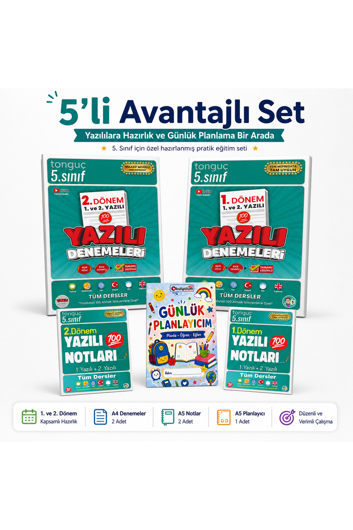 Tonguç Yayınları 5. Sınıf 1. ve 2. Dönem Yazılıya Hazırlık Seti