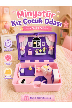 senayartstudio Minyatür Kız Odası Hobi Seti | Taşınabilir Diorama Maket | Kol...