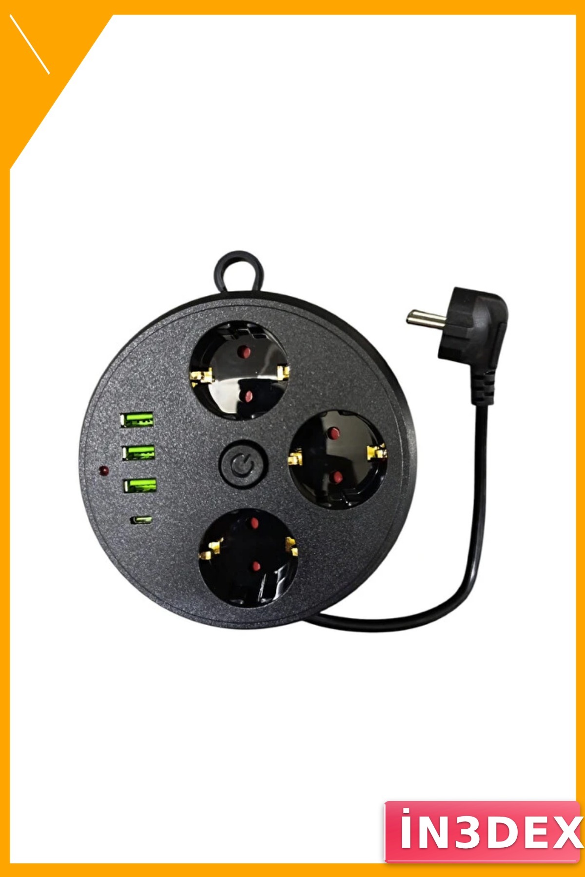 3 Priz 3 USB 1 Type-C Akım Korumalı Çoklu Priz 2m Kablo