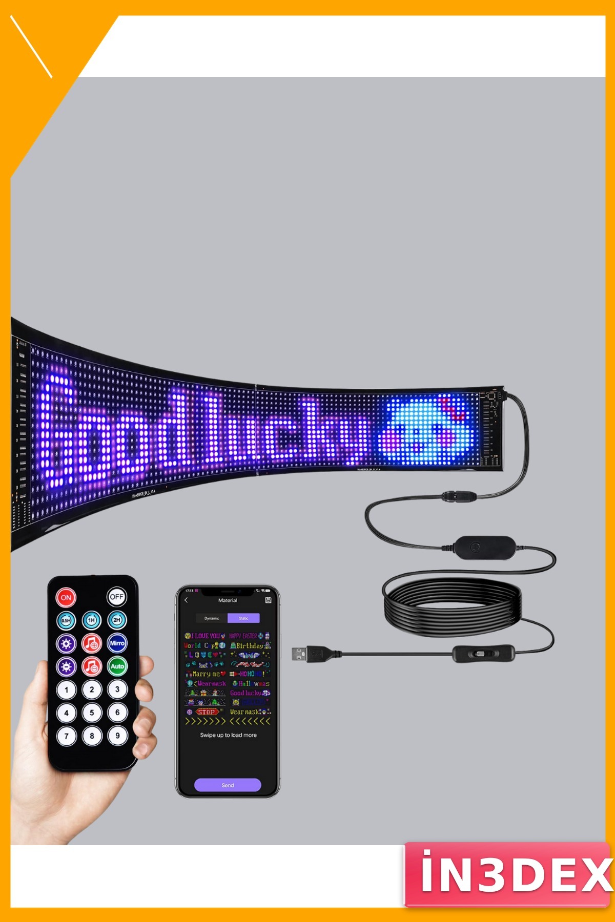 Mobil Uyumlu RGB LED Panel USB Bağlantılı Yazı ve GIF Destekli Dekoratif Ekran