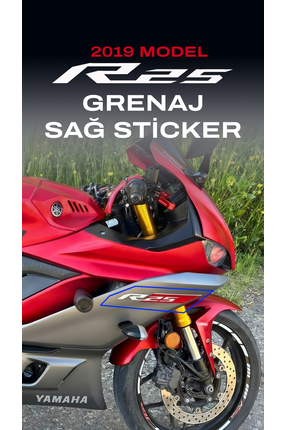 EMOTO REKLAM YAMAHA YZF R25 2019 Kırmızı Gri Sağ Üstü Altı Grenaj Etiketi Sti...