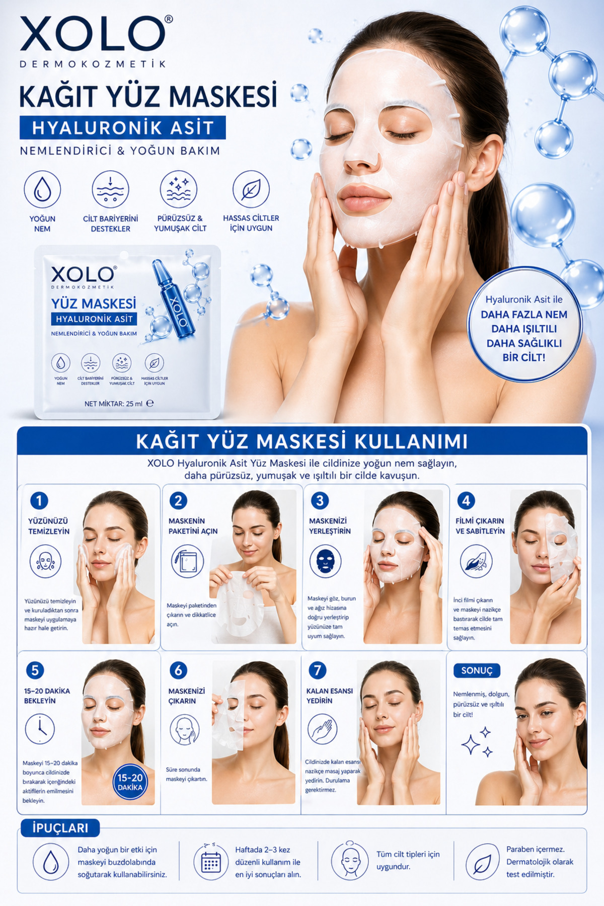 Nemlendirici Yüz Maskesi Hyaluronik Asit Yoğun Nem Işıltı Veren 25 ml — 33HNTFGD83 — تصویر 3 از 3