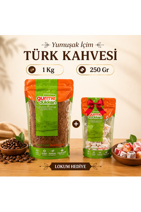 Gurme Dükkan 1 Kg Yumuşak içim Türk Kahvesi + 250 gr Lokum hediyeli