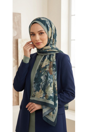 SNY Butik BAMBU KRAŞ TOKYO DESEN ŞAL/Yeşil