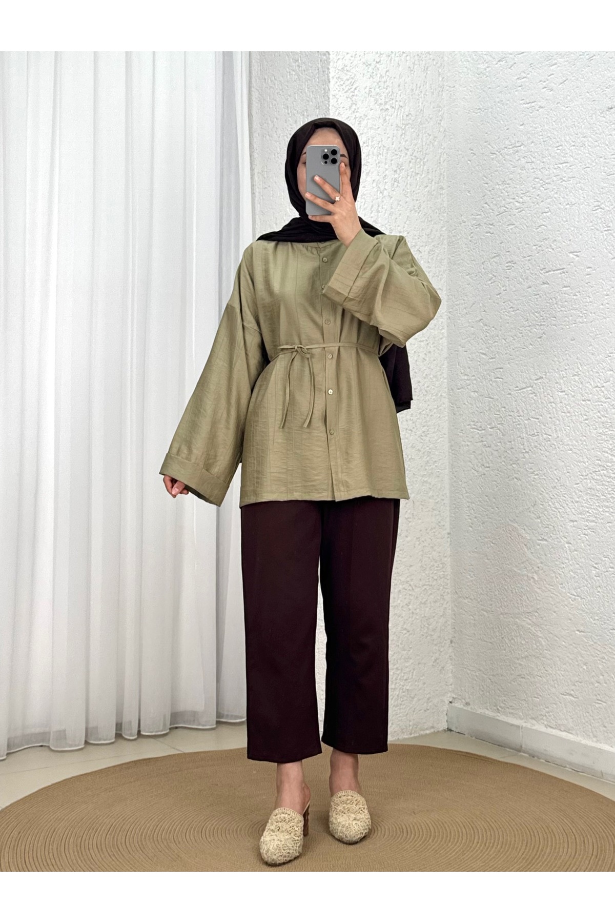 Şeyma Self-Patterned Wide Sleeve Shirt-Çİ943 Mint