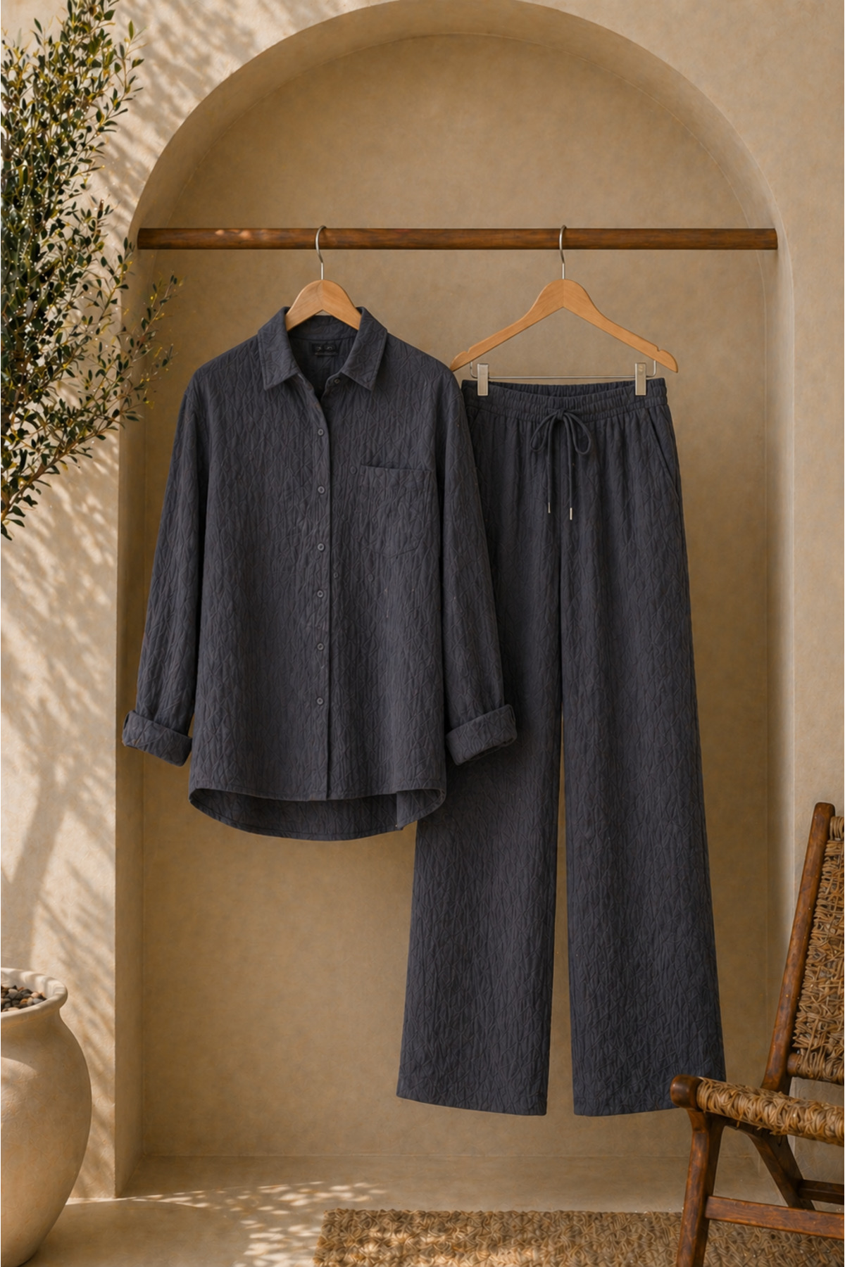 ZİYMO Unisex Burümcük Fabric Shirt Pants Lower and Upper Set