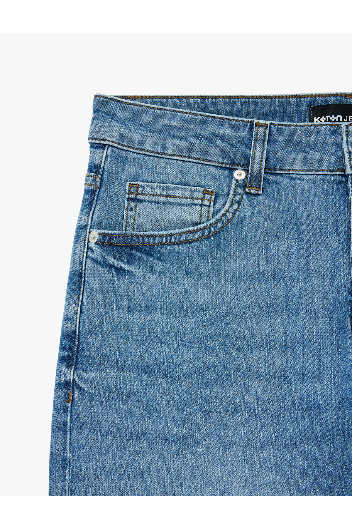 Koton Normal Bel Pamuklu Bermuda Slim Fit Jean Şort görsel 7