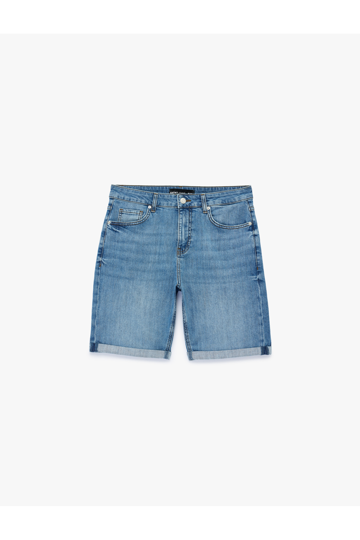Koton Normal Bel Pamuklu Bermuda Slim Fit Jean Şort görsel 5
