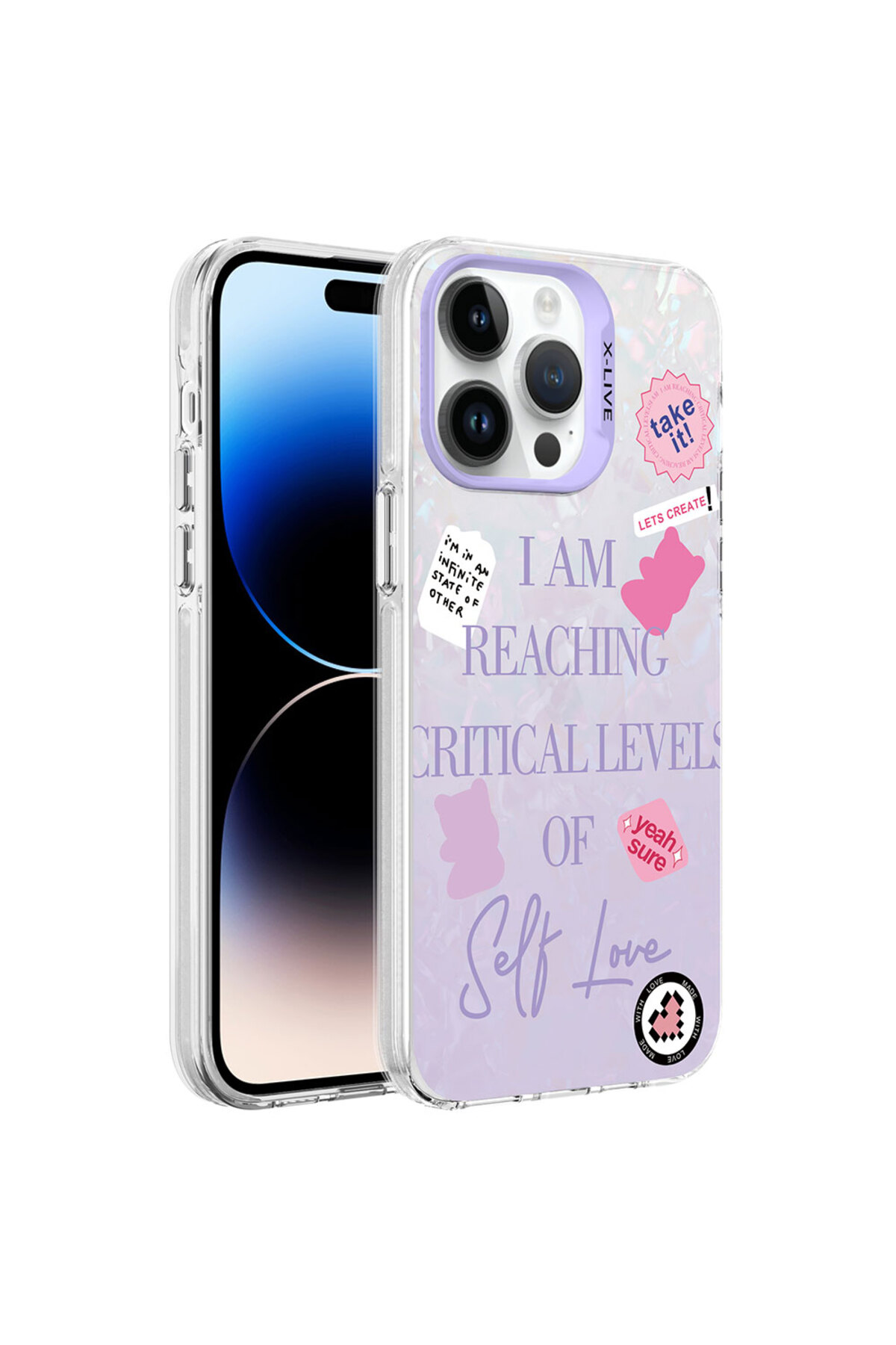 iPhone 14 Pro Uyumlu Mermer Desenli HNZM Marbello Kılıf-Mor