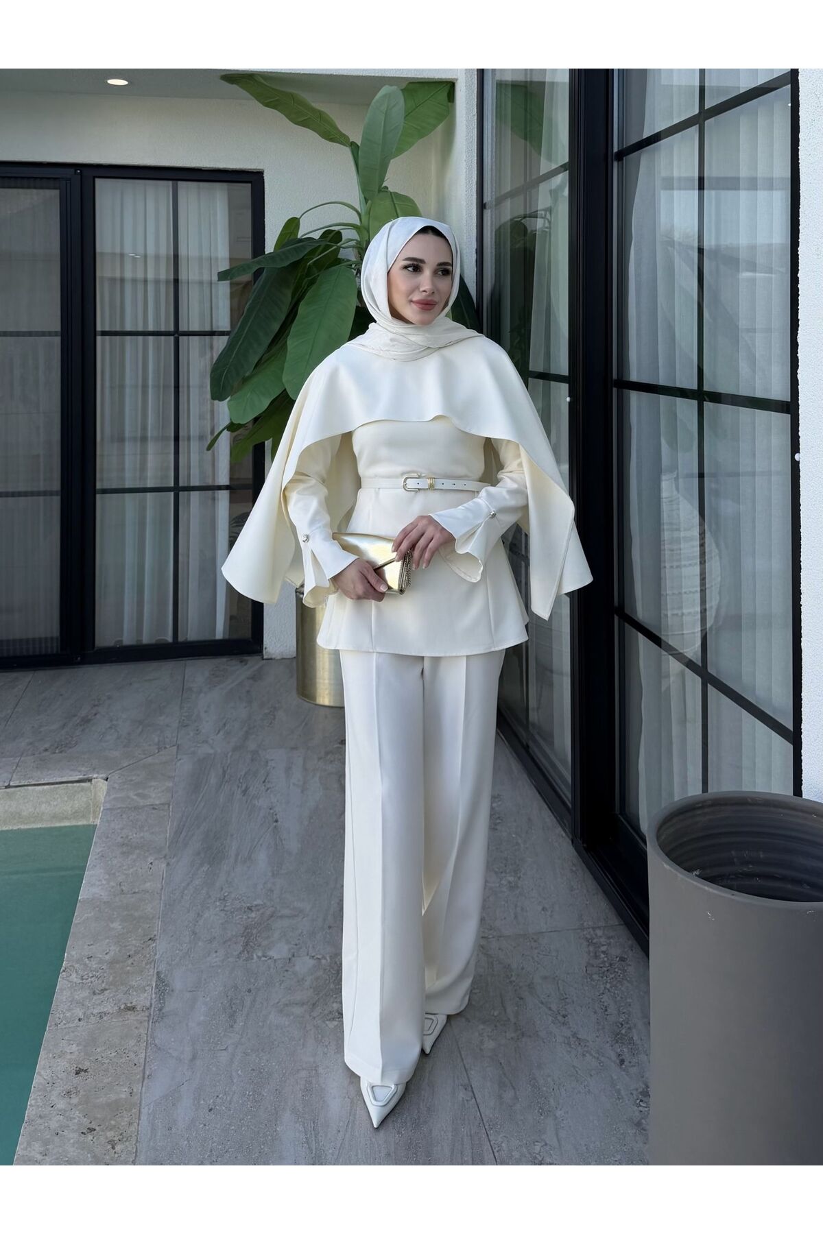 SS Design Eflin Pelerinli Takım Krem görsel 3