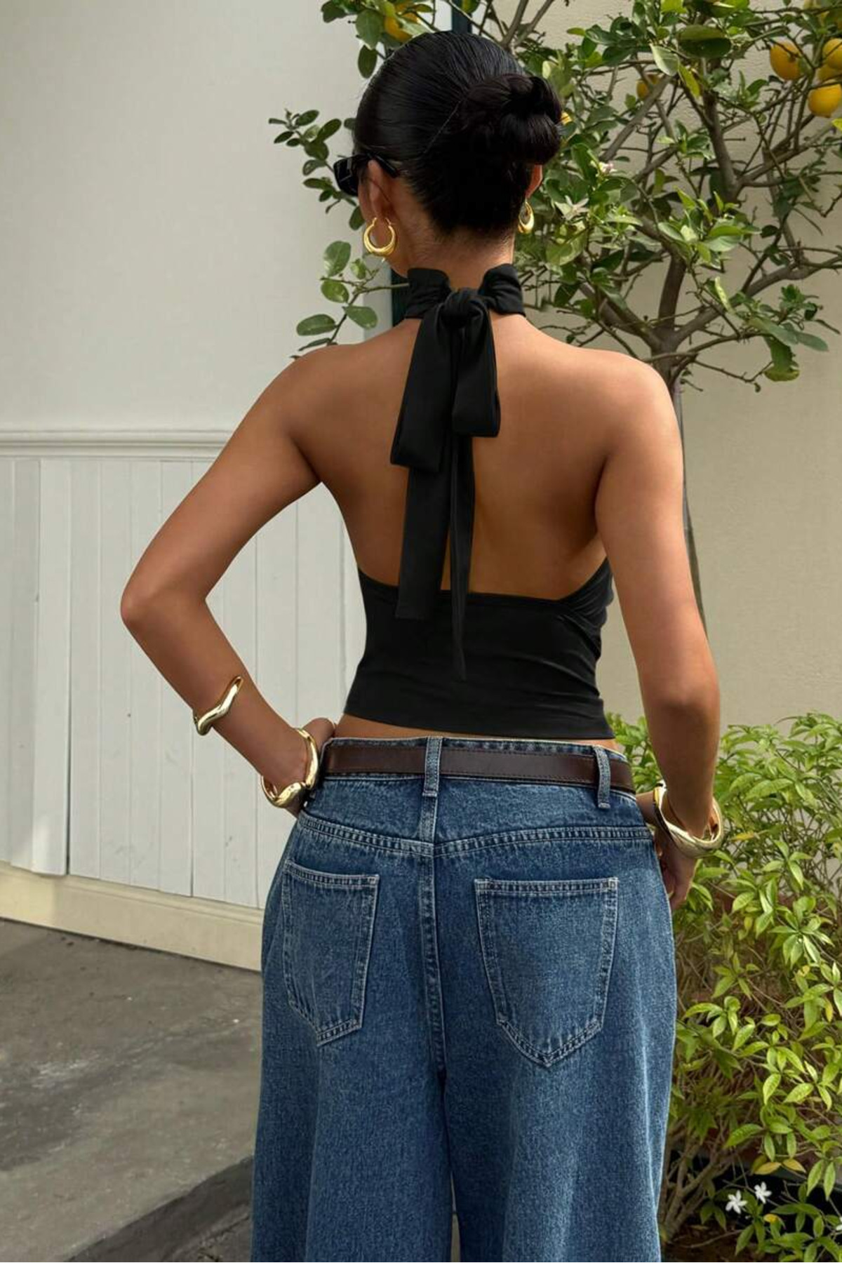 World Fashion Trends  Bele Oturan Bağcıklı Esnek Crop top bluz - Görsel 4