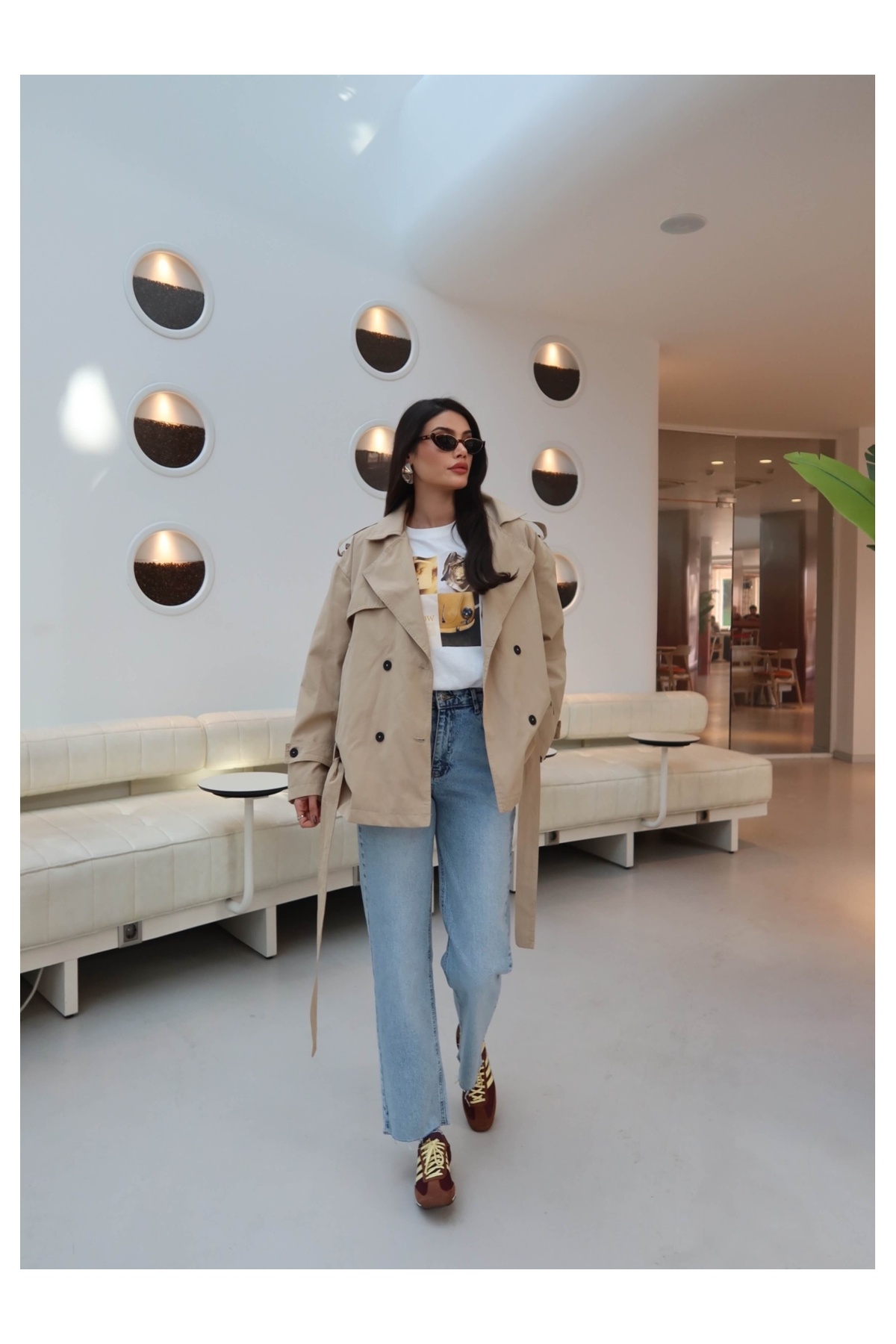 ESRAHELVACI EH Collection Kemerli Vatkalı Trench Ceket görsel 7