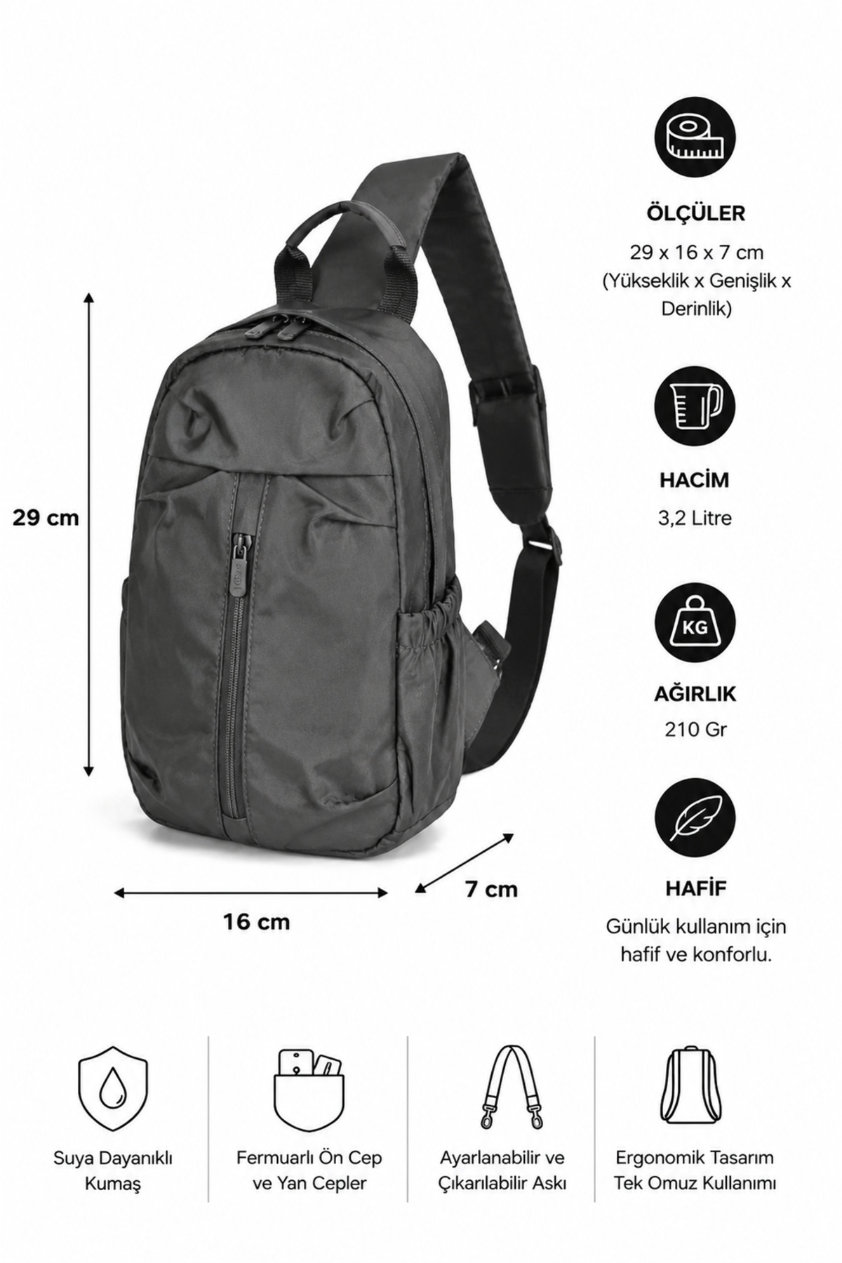 WANDER BAG Wander 6630 Su İtici Kumaş ve Fermuar Özellikli Çapraz Askılı Omuz Çantası görsel 3