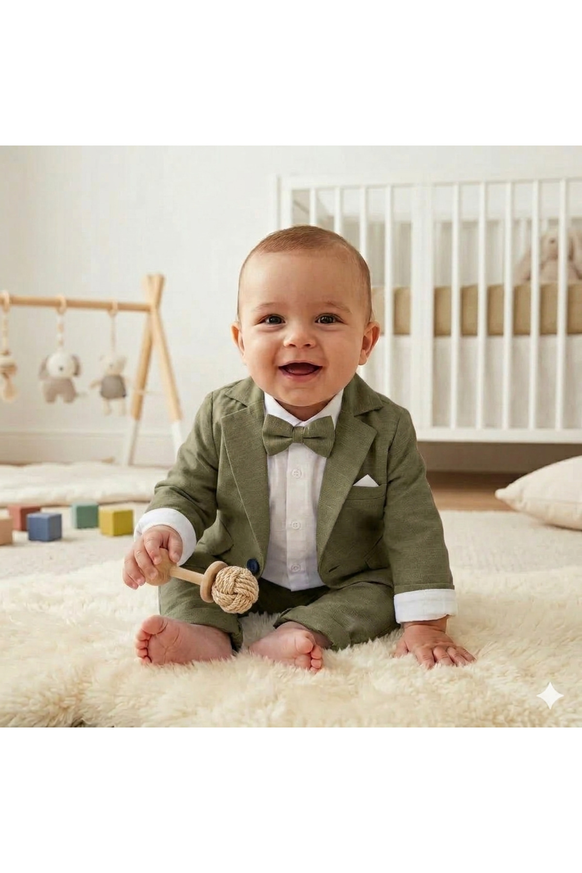 baby kids colors Flared Linen Casual Jacket Suit/Shirt Pants Jacket Bow Tie (Ay Grubu Zibinli)