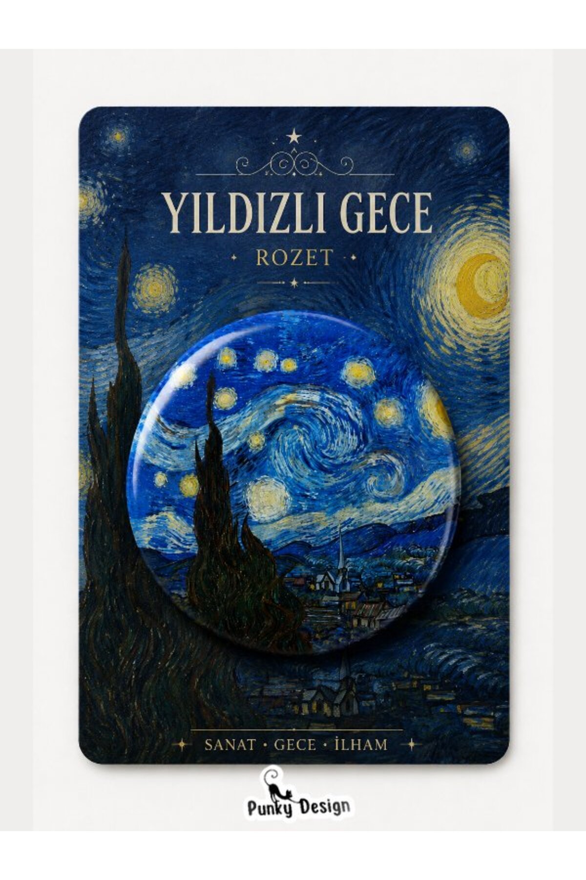 Starry Night Badge Van Gogh Themed Art Badge with Card Vintage Brooch Pin-44mm
