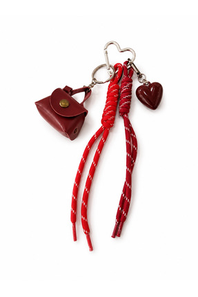 By Pink Kırmızı İpli Kalp Charm Detaylı Mini Çanta Tasarımlı Anahtarlık