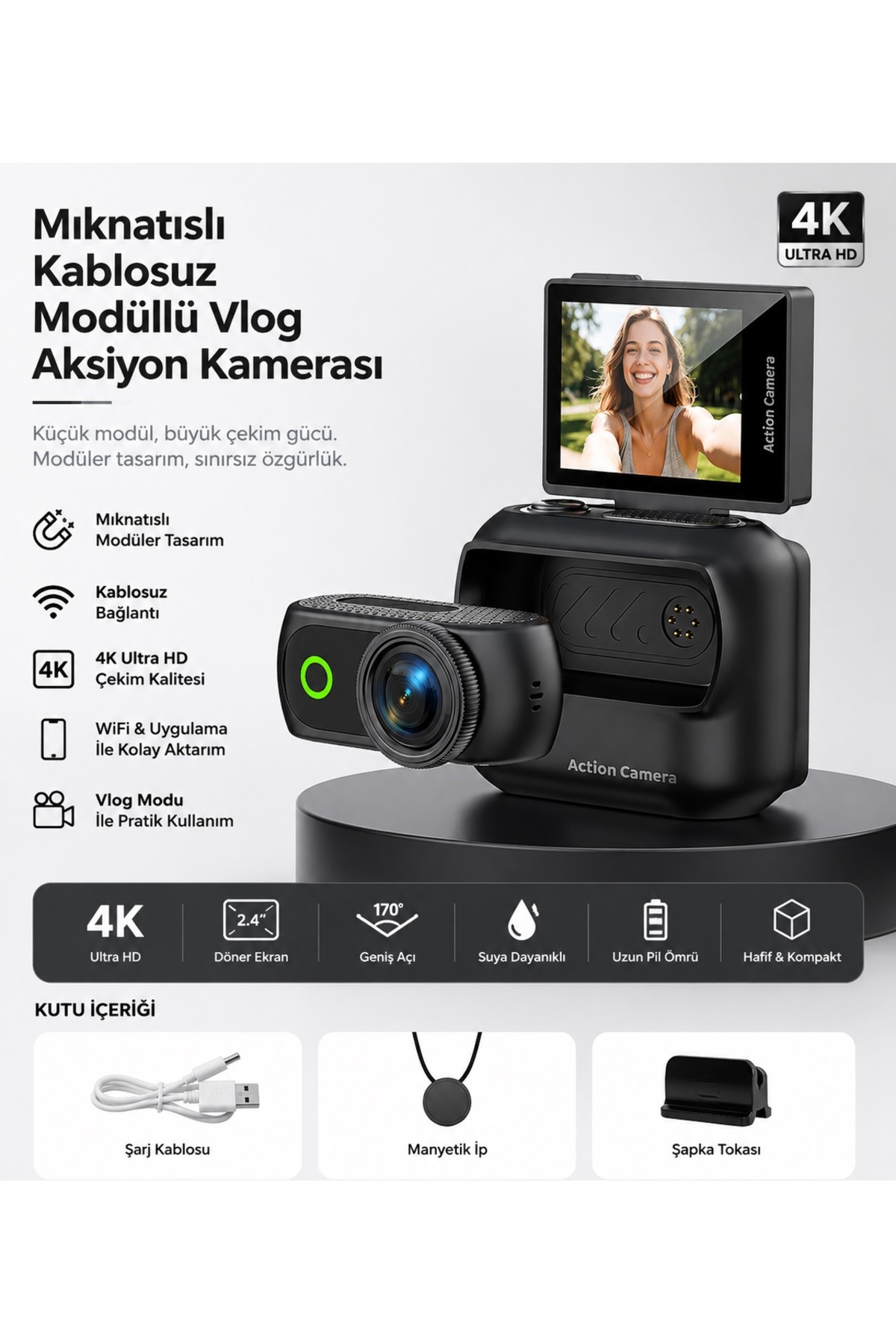 Tastech LK-018 Vlog Kamera 48MP Aksiyon Kamerası Katlanabilir