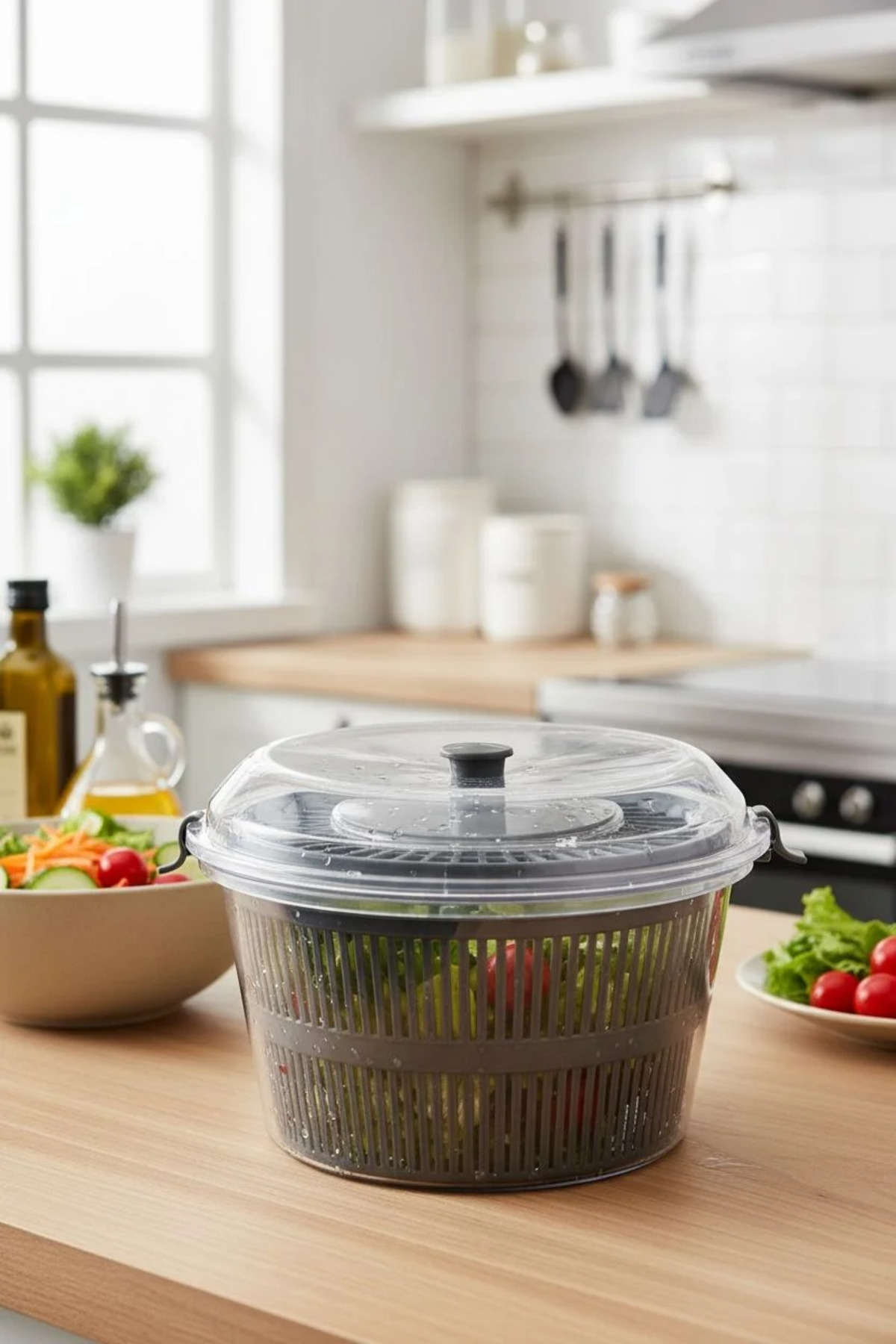 Vega Salata Kurutucu Gri– Bölmeli Taşınabilir Lunch Box, Sızdırmaz Kapaklı