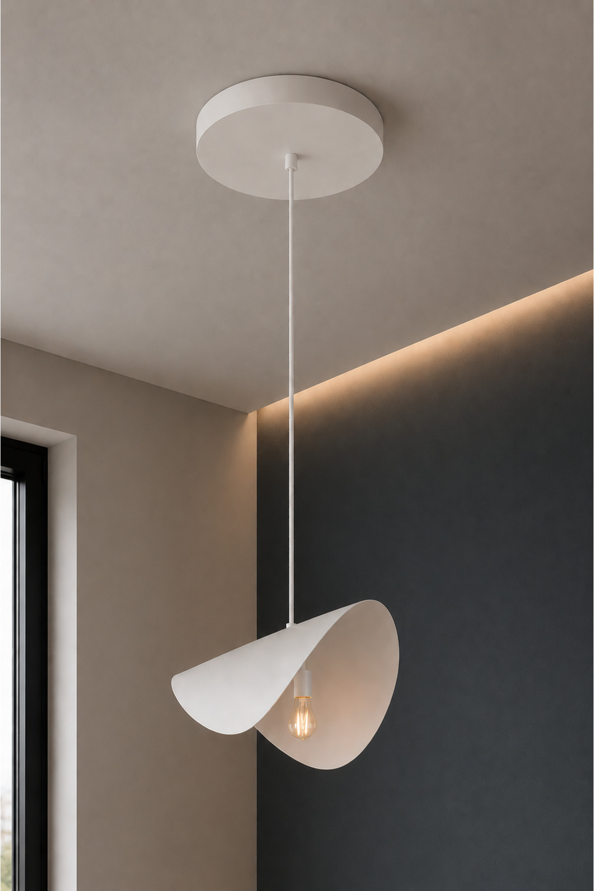 VELARIS White Metal Single Pendant – Minimalist Modern Leaf Design Lighting - Modern Living Room and Kitchen Hall Lighting
