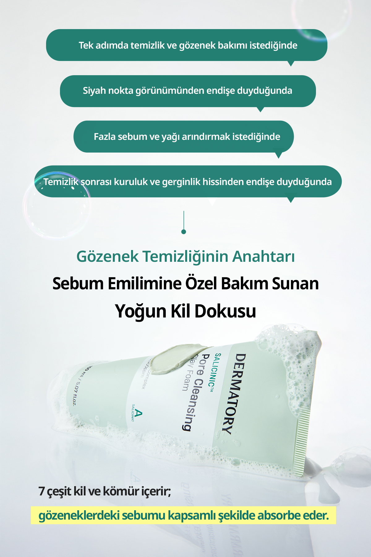Sebumu Arındıran Siyah Nokta ve Gözenek İçin Kil Temizleme Köpüğü Salicinic Pore Clay Foam — 9689 — تصویر 3 از 9