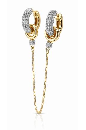 DAYZEN JEWELRY Zincir Detaylı Çift Kullanımlı Taşlı Çelik Küpe Özel Tasarım