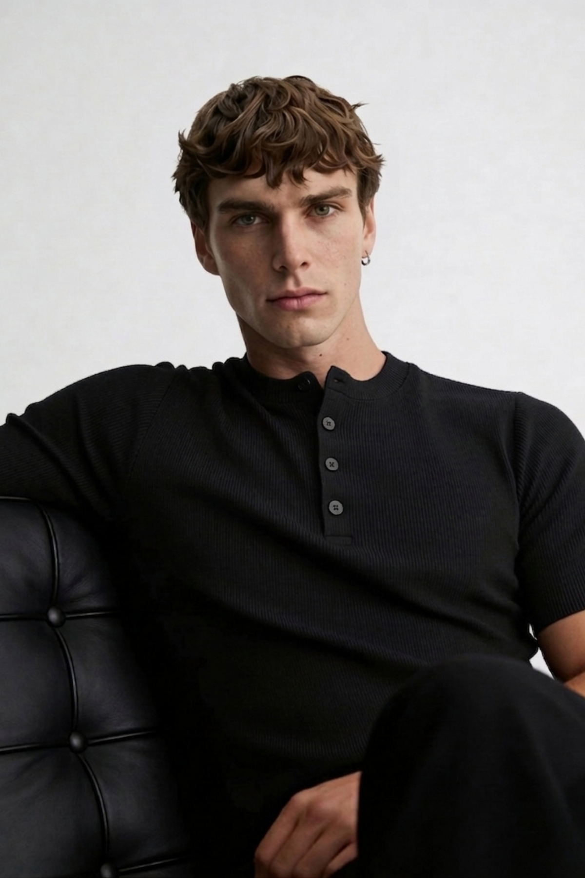 ATE STUDIOS Henley Yaka Dar Kesim Kısa Kol Erkek Loose Fit Tişört görsel 3