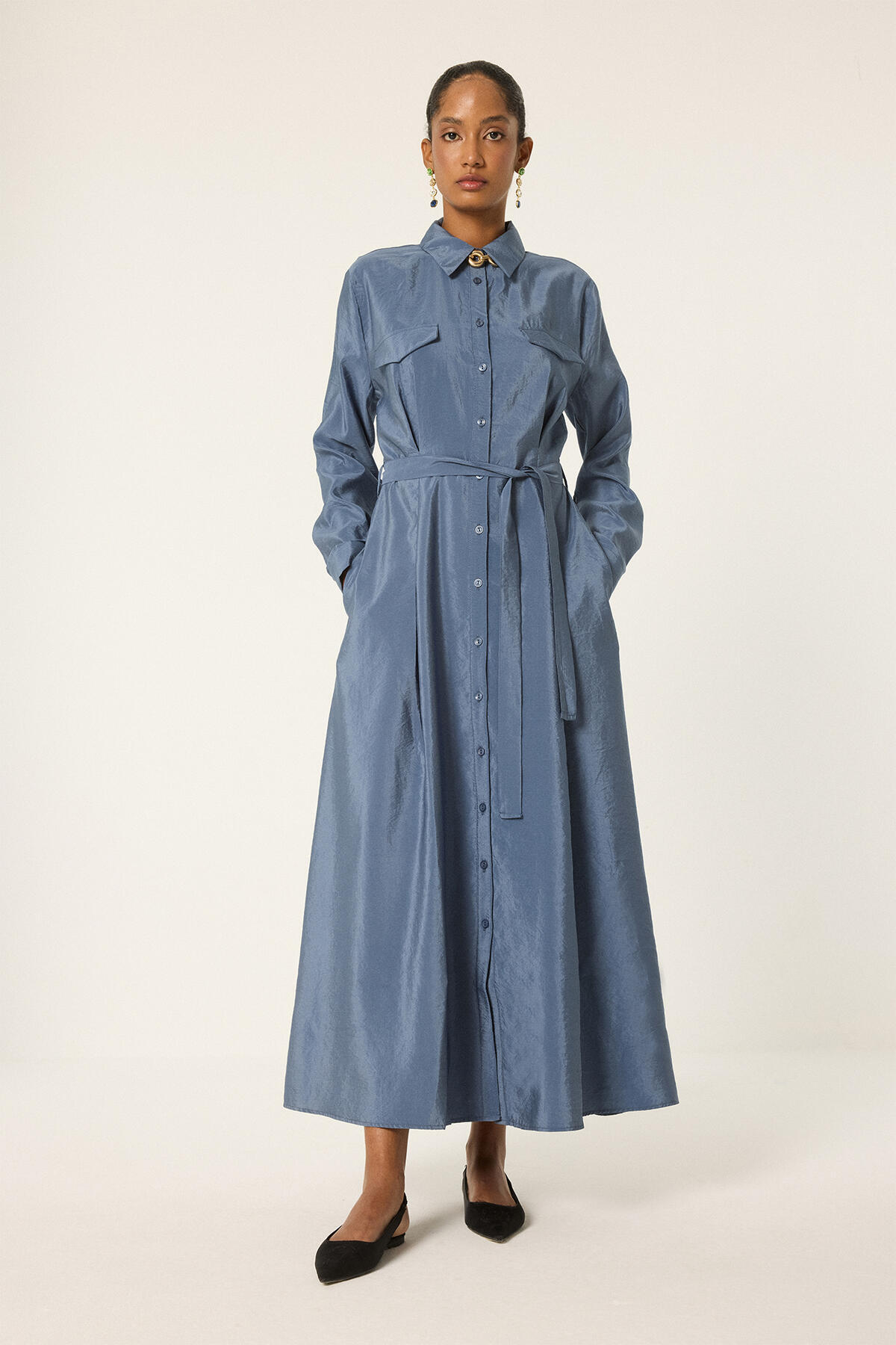 Touche Prive Belted Pocketed Kupra Dress
