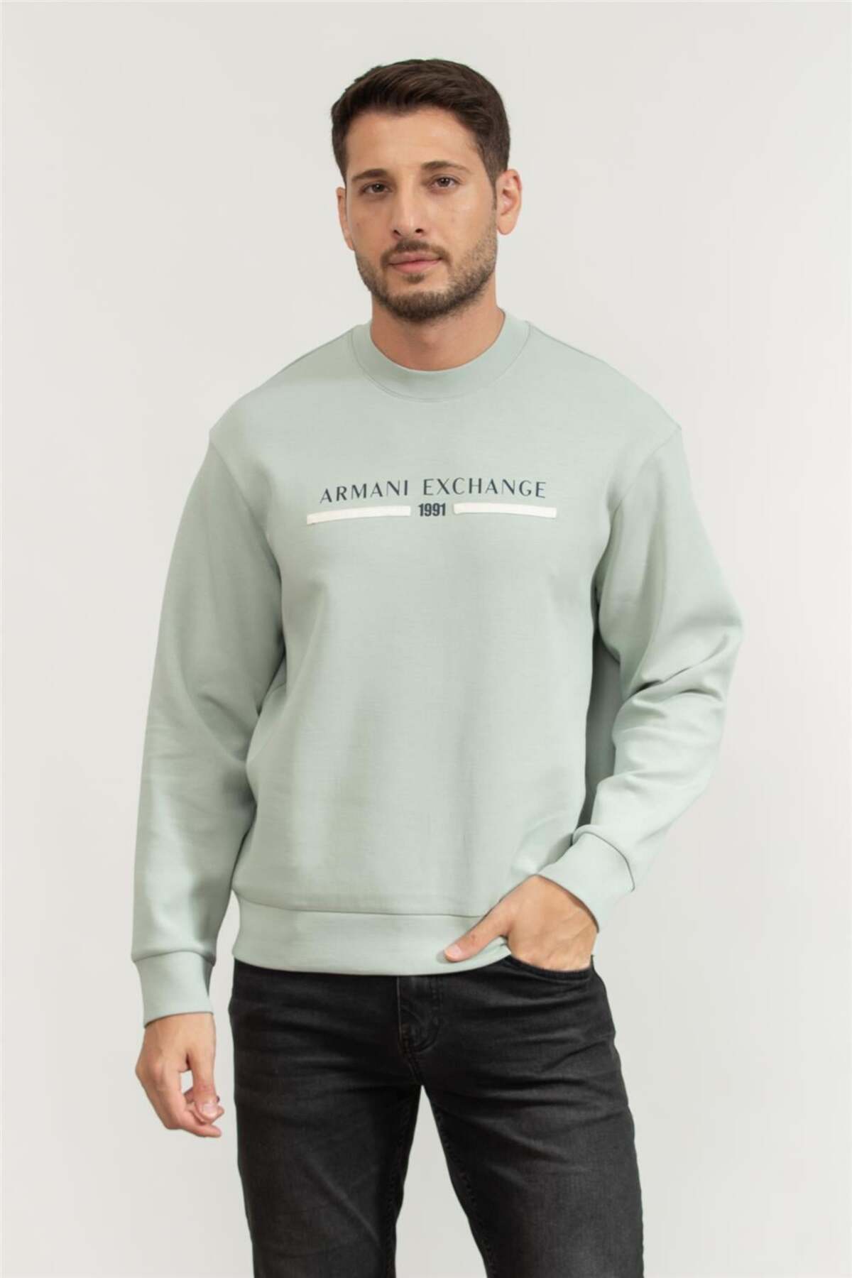 سویشرت یقه گرد مردانه خاکستری آرمانی اکسچنج سویشرت Armani Exchange