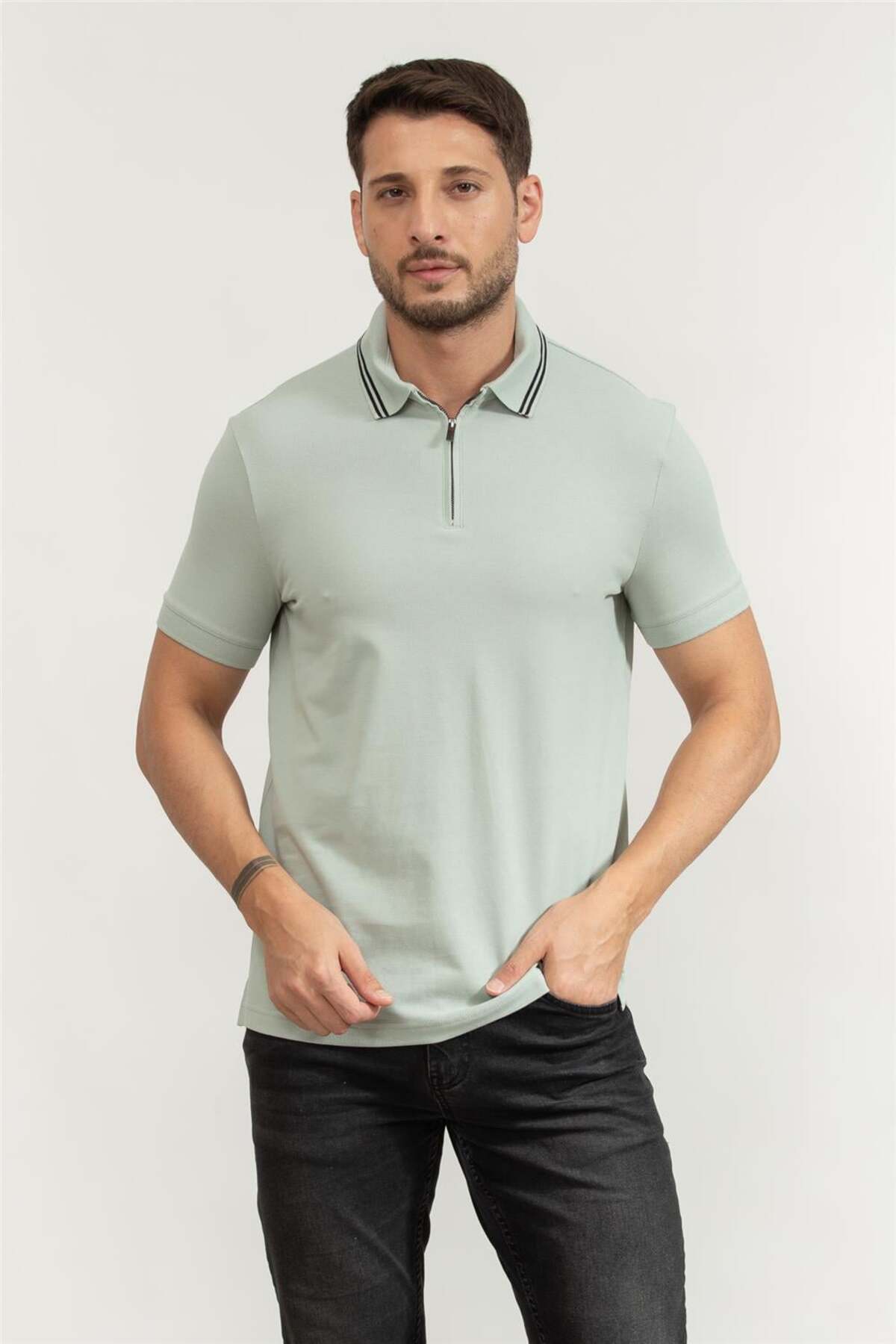 تی‌شرت یقه پولو مردانه خاکستری آرمانی اکسچنج پولوشرت Armani Exchange
