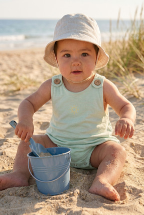 LITTLE'S WORLD Askılı Yazlık Bebek Tulum Green Lily Güneş Baskılı