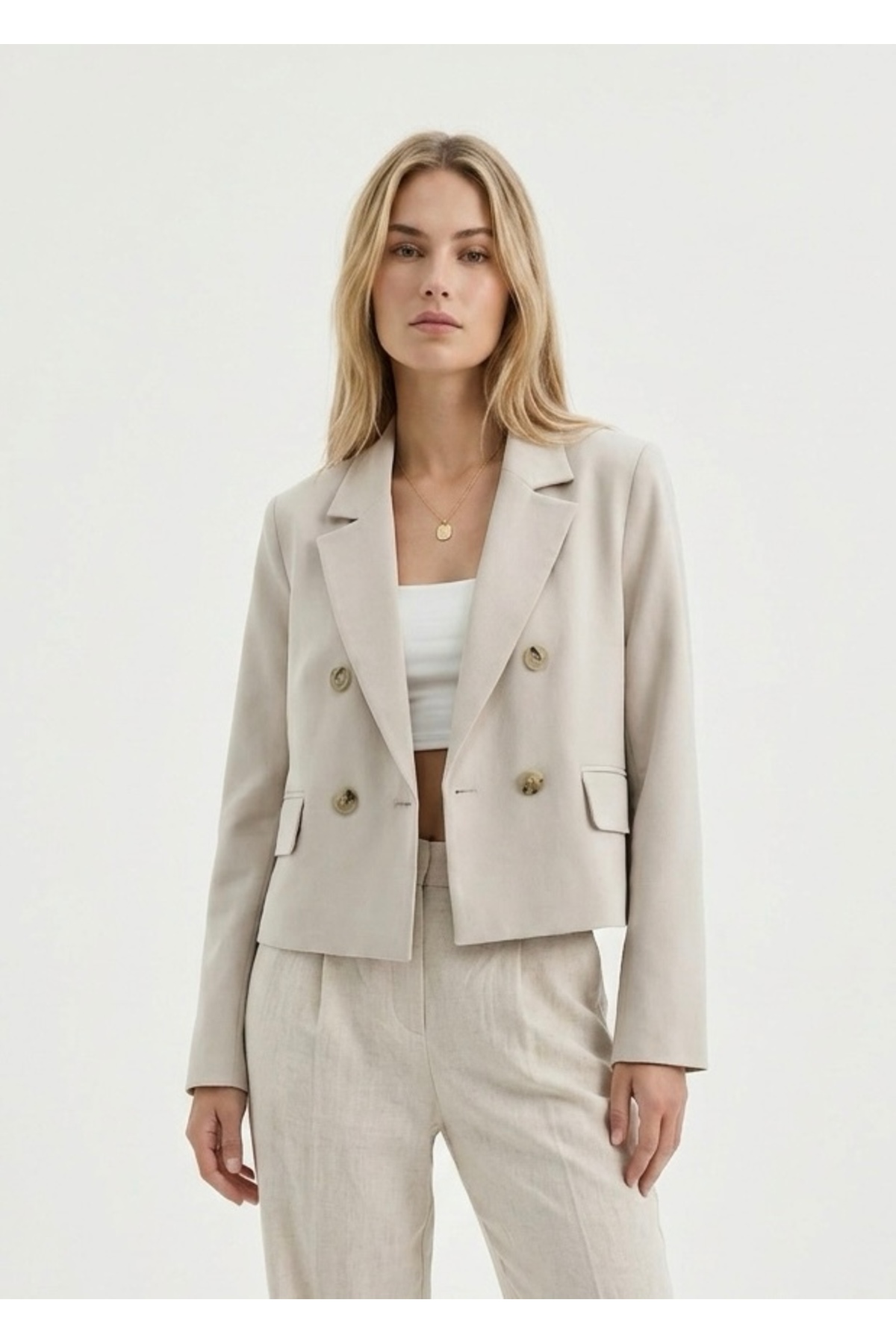 CEK mağazacılık  Kadın Crop Blazer Ceket – KETEN - Görsel 5